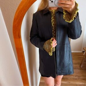 🌶️90s Full Zip Leather Trench Jacket🌶️ Vintage Black Minimalist Leather Trench